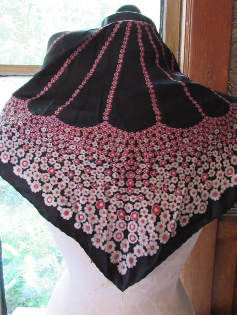 Lazarus Silk Scarf Made in Italy Black with Pink Blossoms